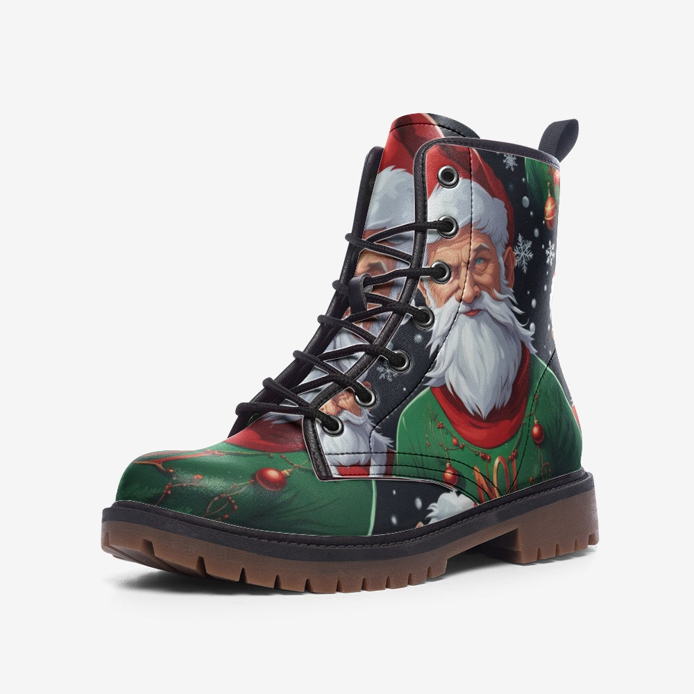Christmas Gifts, Funny Santa Claus Face Casual Leather Lightweight Boots For Holiday Season