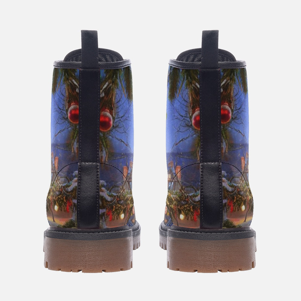 Christmas Gifts, Snowy Village Casual Leather Lightweight Boots For Holiday Season