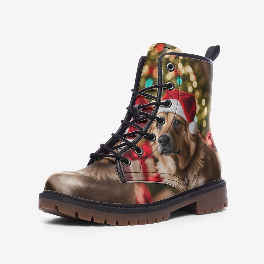 Christmas Golden Dog, Christmas Holiday Gifts Casual Leather Lightweight Boots For Holiday Season