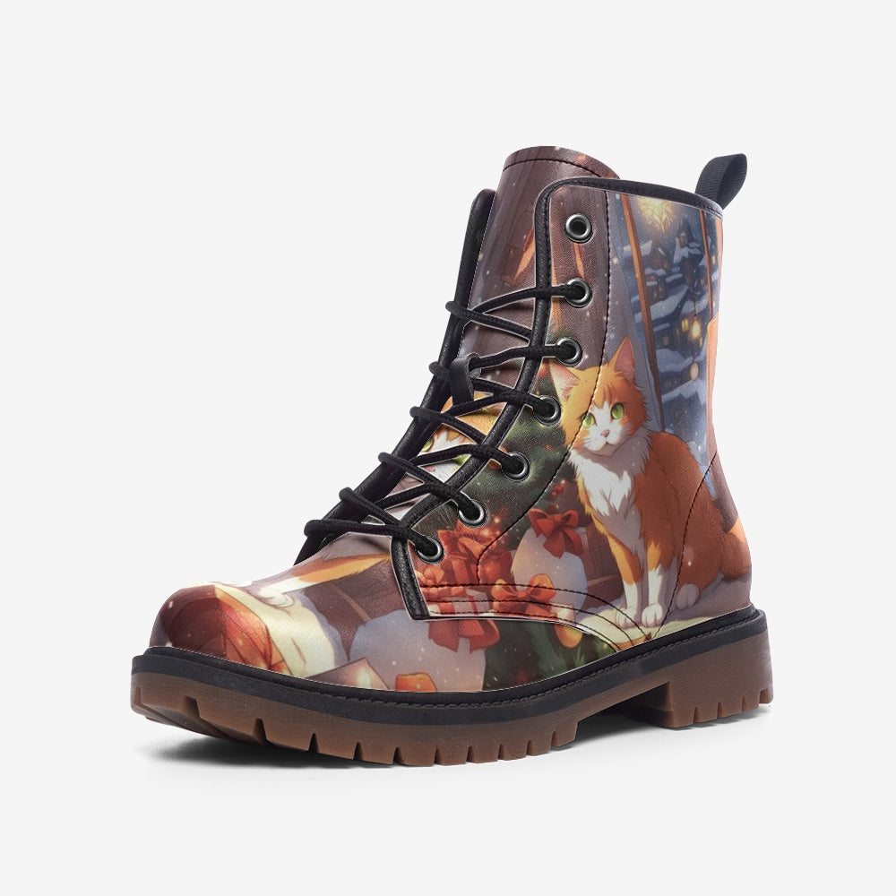 Cute Cat Anime, Christmas Gifts Casual Leather Lightweight Boots For Holiday Season