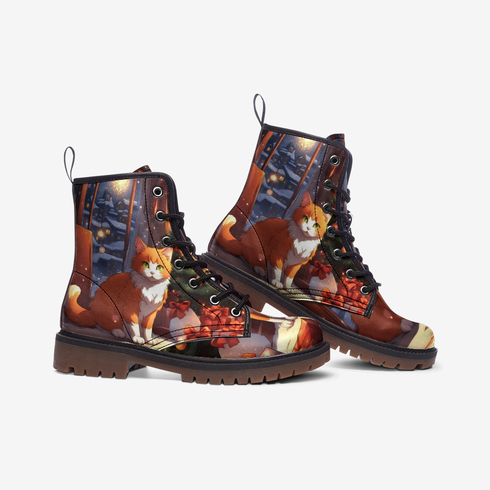 Cute Cat Anime, Christmas Gifts Casual Leather Lightweight Boots For Holiday Season