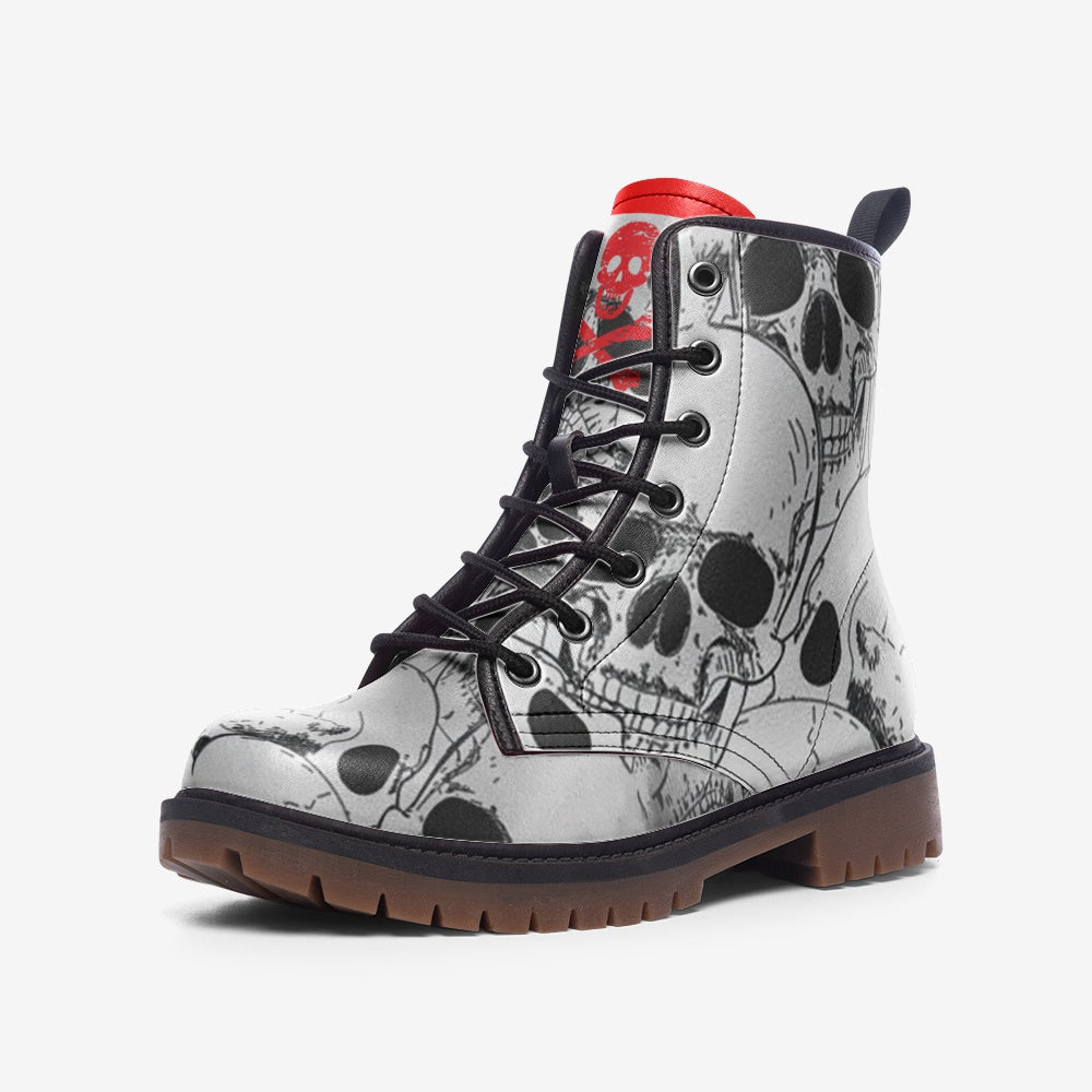 Death Sign Skull, Black And White Casual Leather Lightweight Boots For Holiday Season