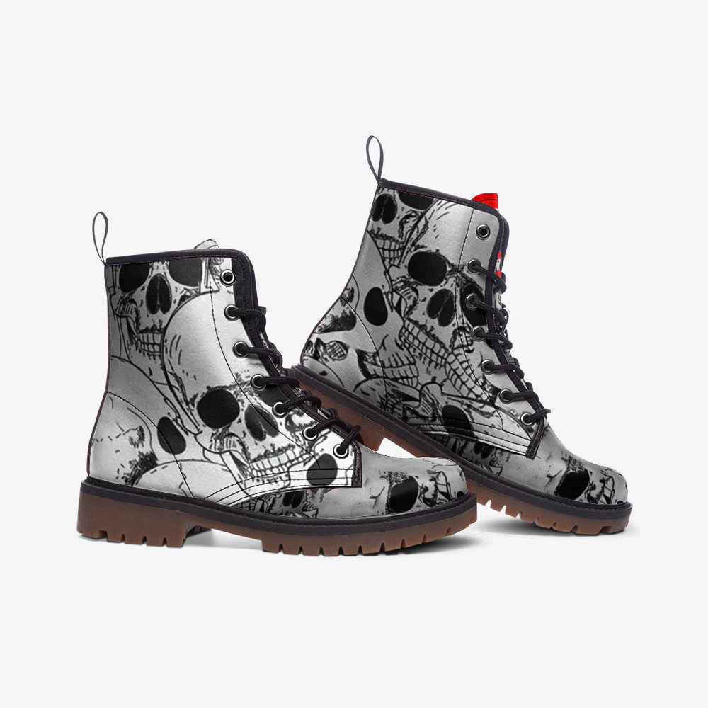 Death Sign Skull, Black And White Casual Leather Lightweight Boots For Holiday Season
