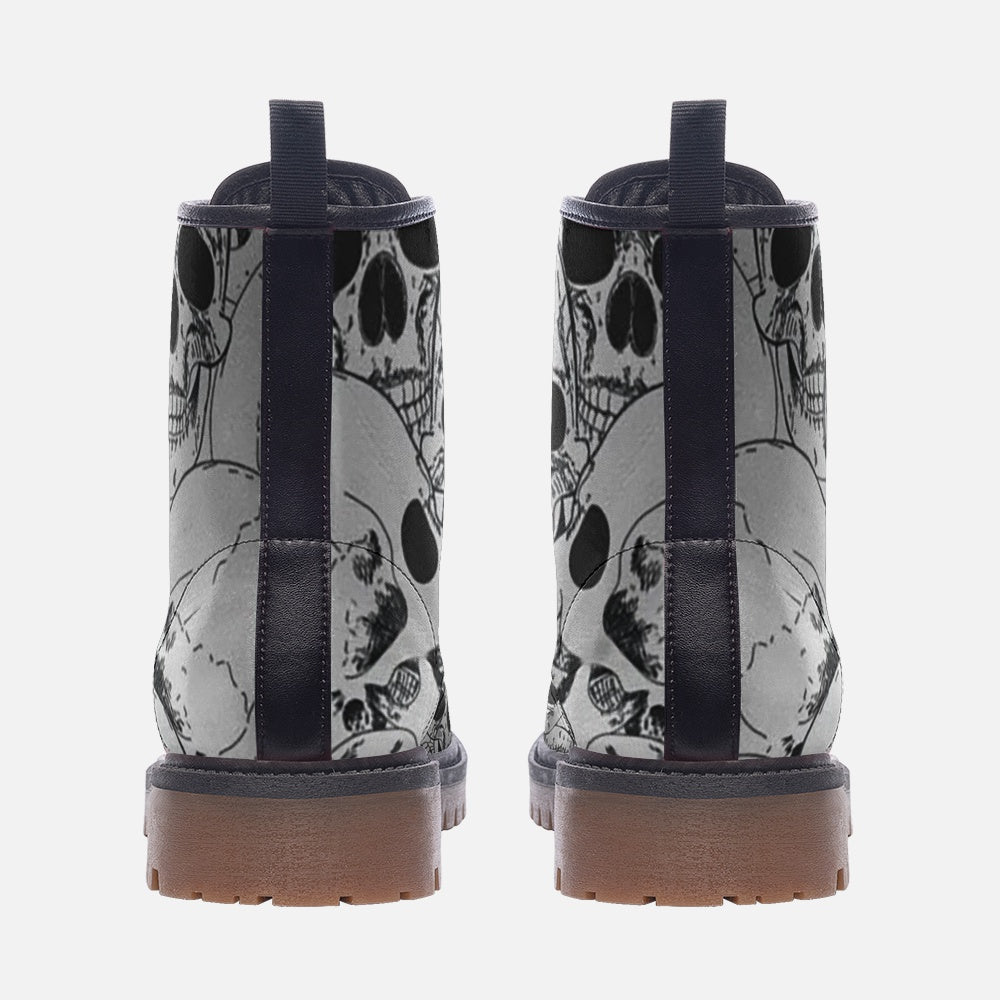 Death Sign Skull, Black And White Casual Leather Lightweight Boots For Holiday Season