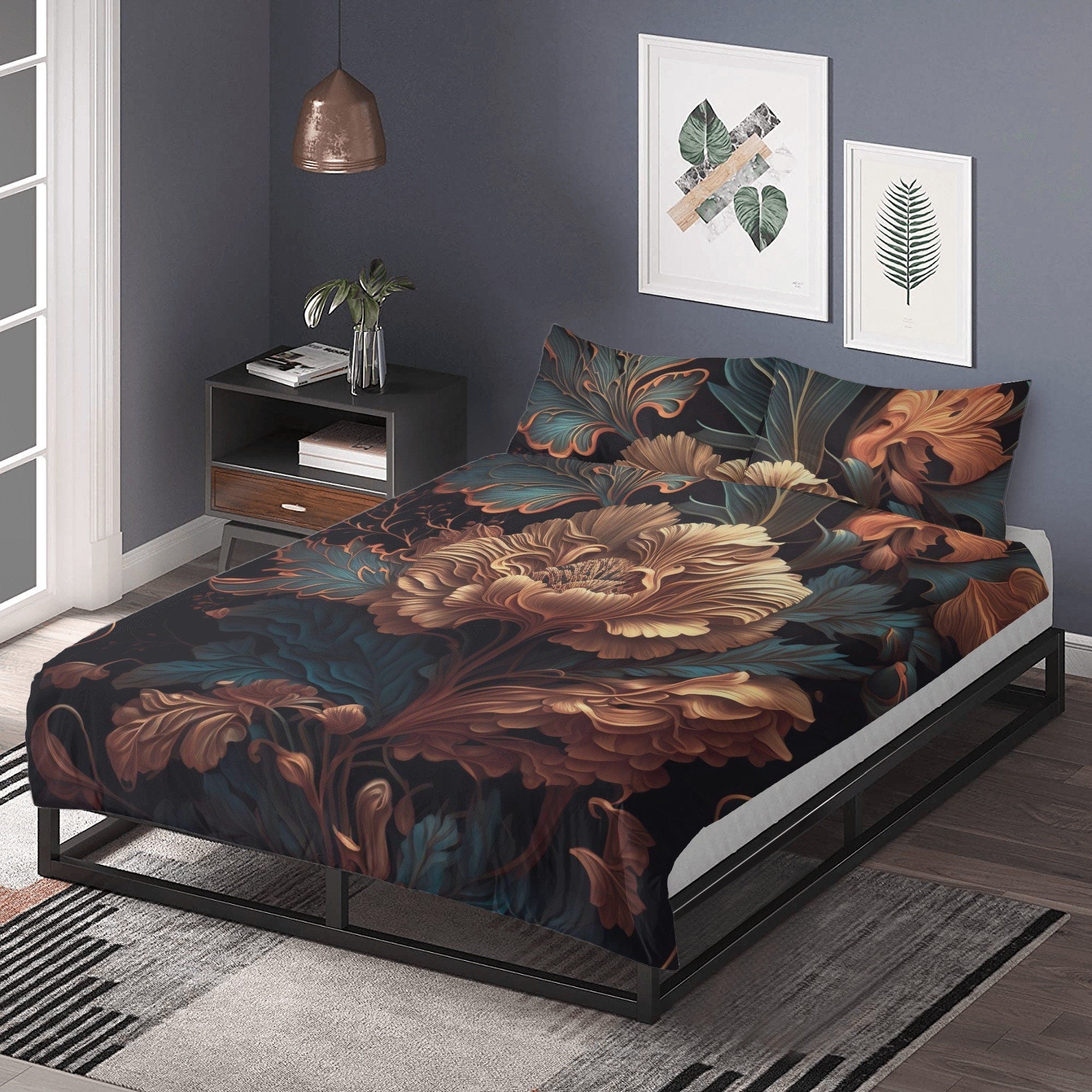 Dark Cottagecore Peony Floral Witchy Bedding Set For Hippies