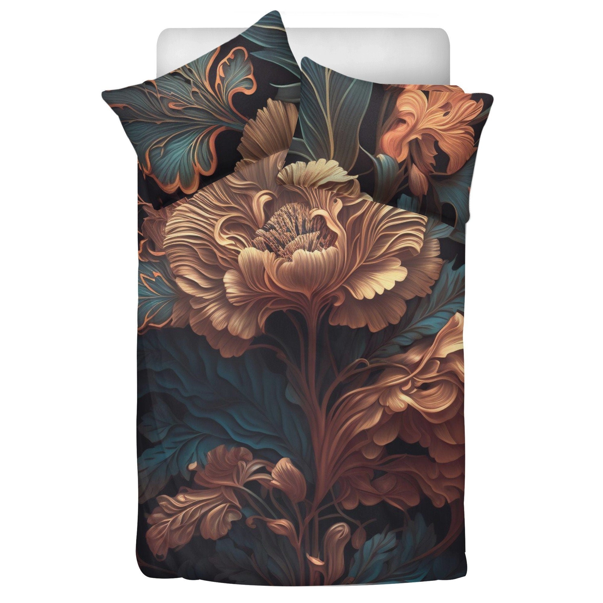 Dark Cottagecore Peony Floral Witchy Bedding Set For Hippies