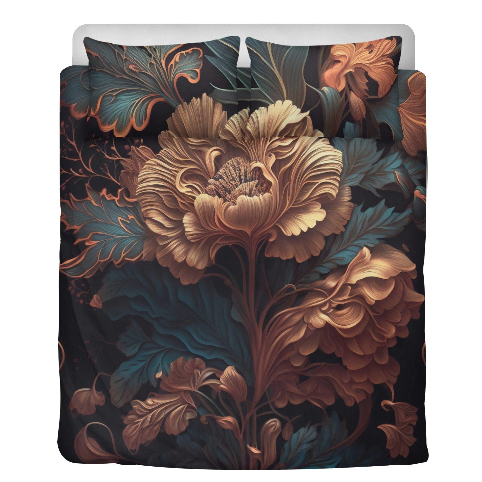Dark Cottagecore Peony Floral Witchy Bedding Set For Hippies