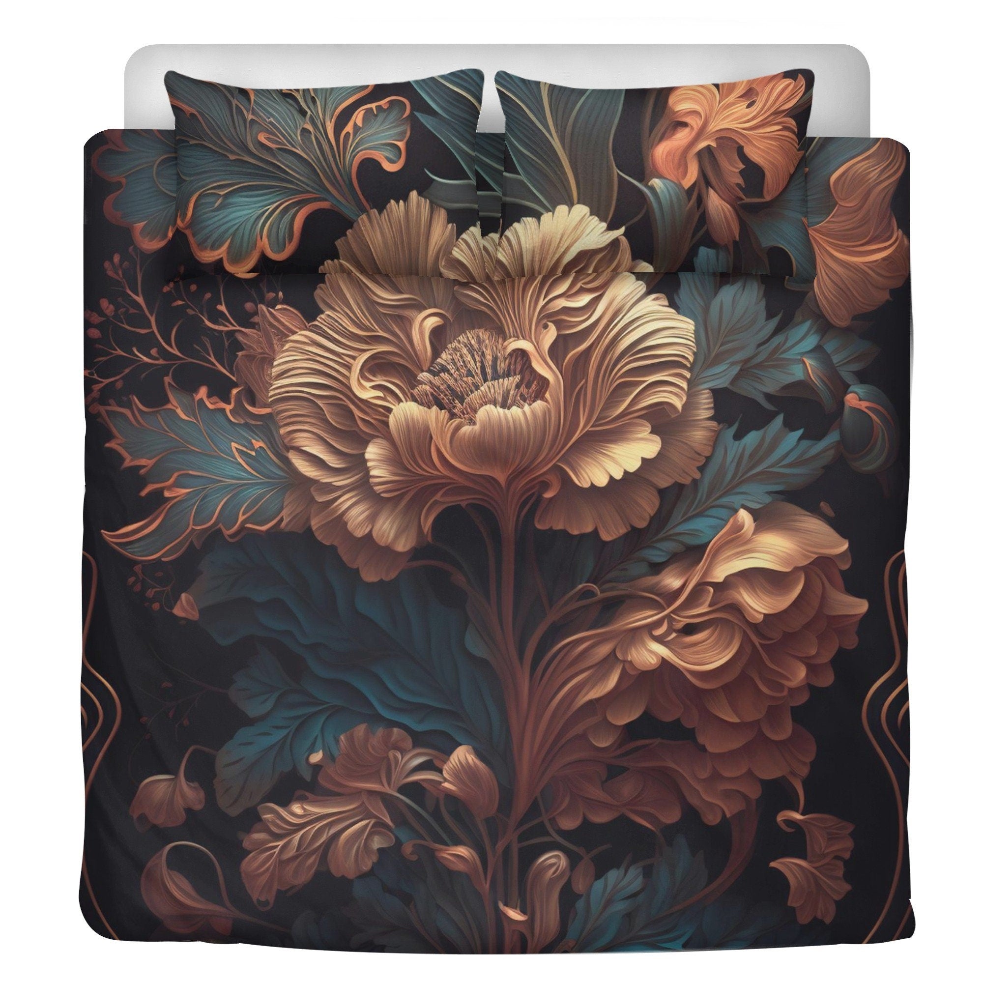 Dark Cottagecore Peony Floral Witchy Bedding Set For Hippies