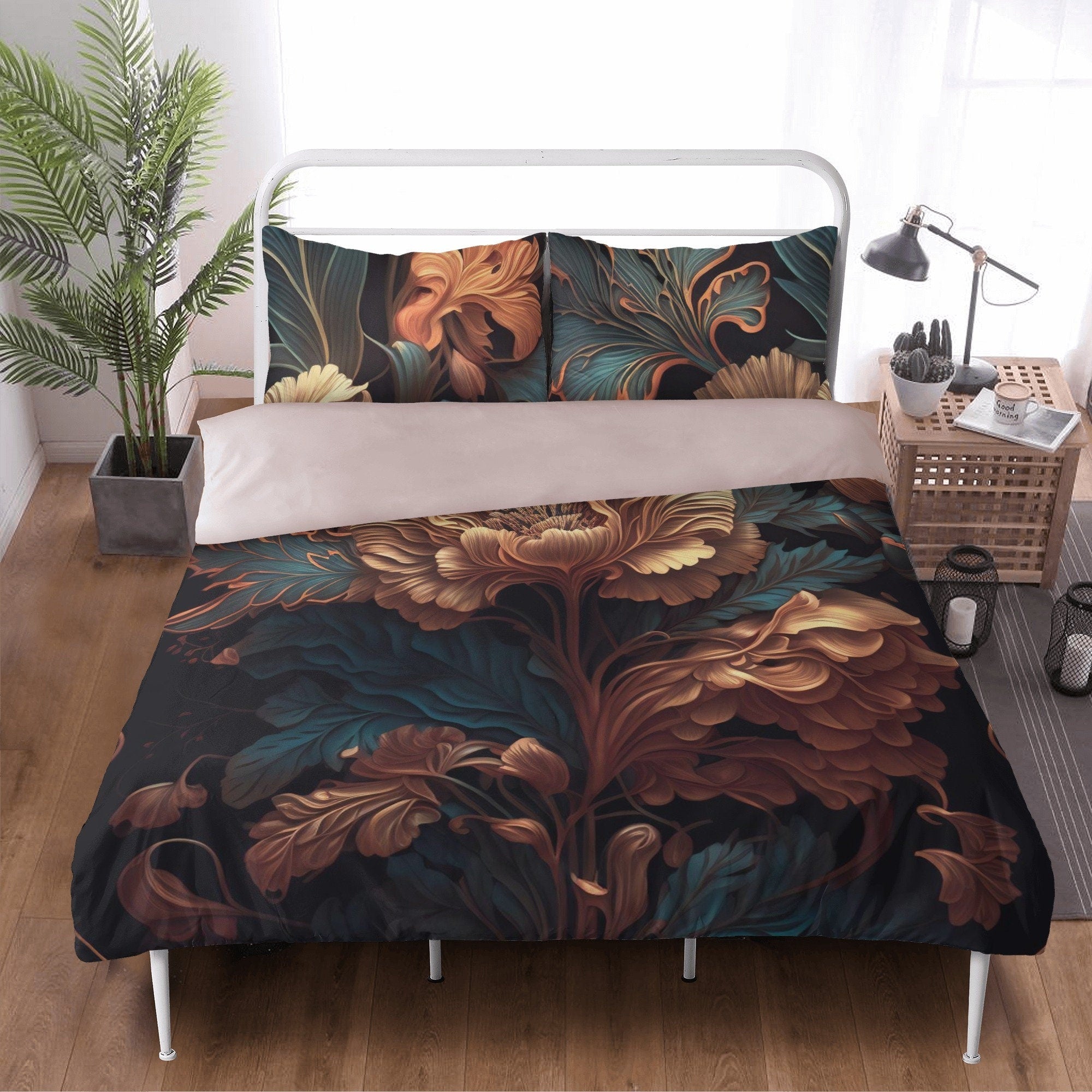 Dark Cottagecore Peony Floral Witchy Bedding Set For Hippies