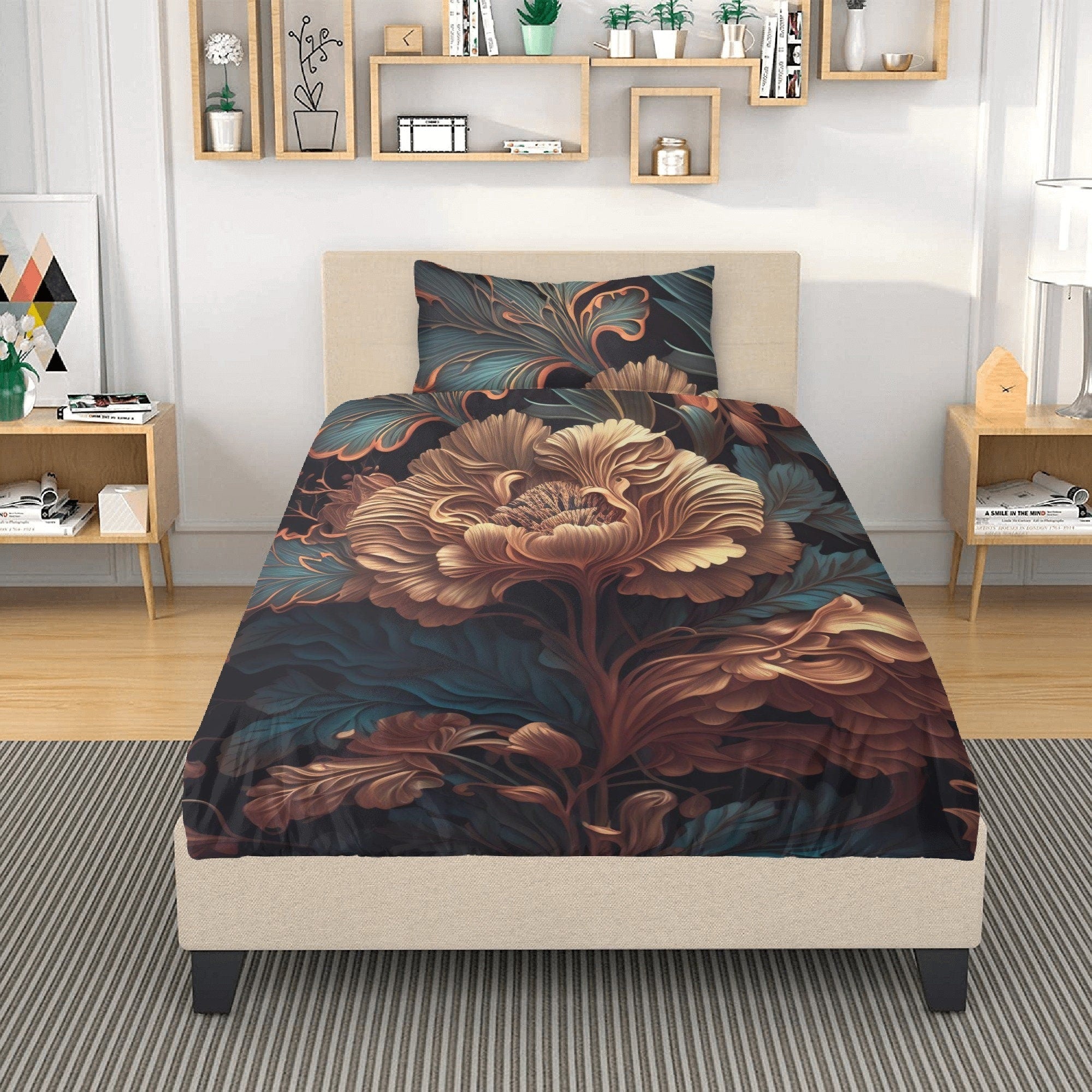 Dark Cottagecore Peony Floral Witchy Bedding Set For Hippies