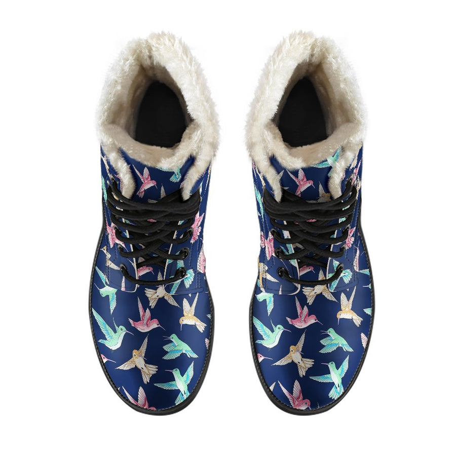 Angry Sharks, Vintage Vibes Print Comfy Faux Fur Boots For Holiday Season