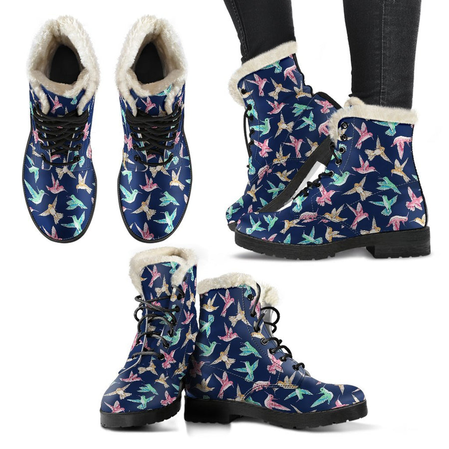 Angry Sharks, Vintage Vibes Print Comfy Faux Fur Boots For Holiday Season