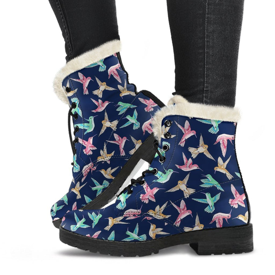 Angry Sharks, Vintage Vibes Print Comfy Faux Fur Boots For Holiday Season
