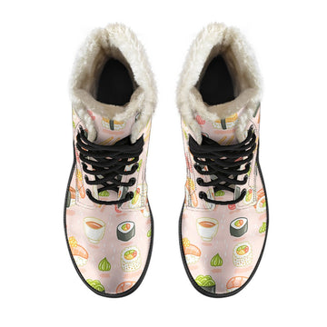 Kawaii Sushi, Japanese Food Print Comfy Faux Fur Boots For Winter Season
