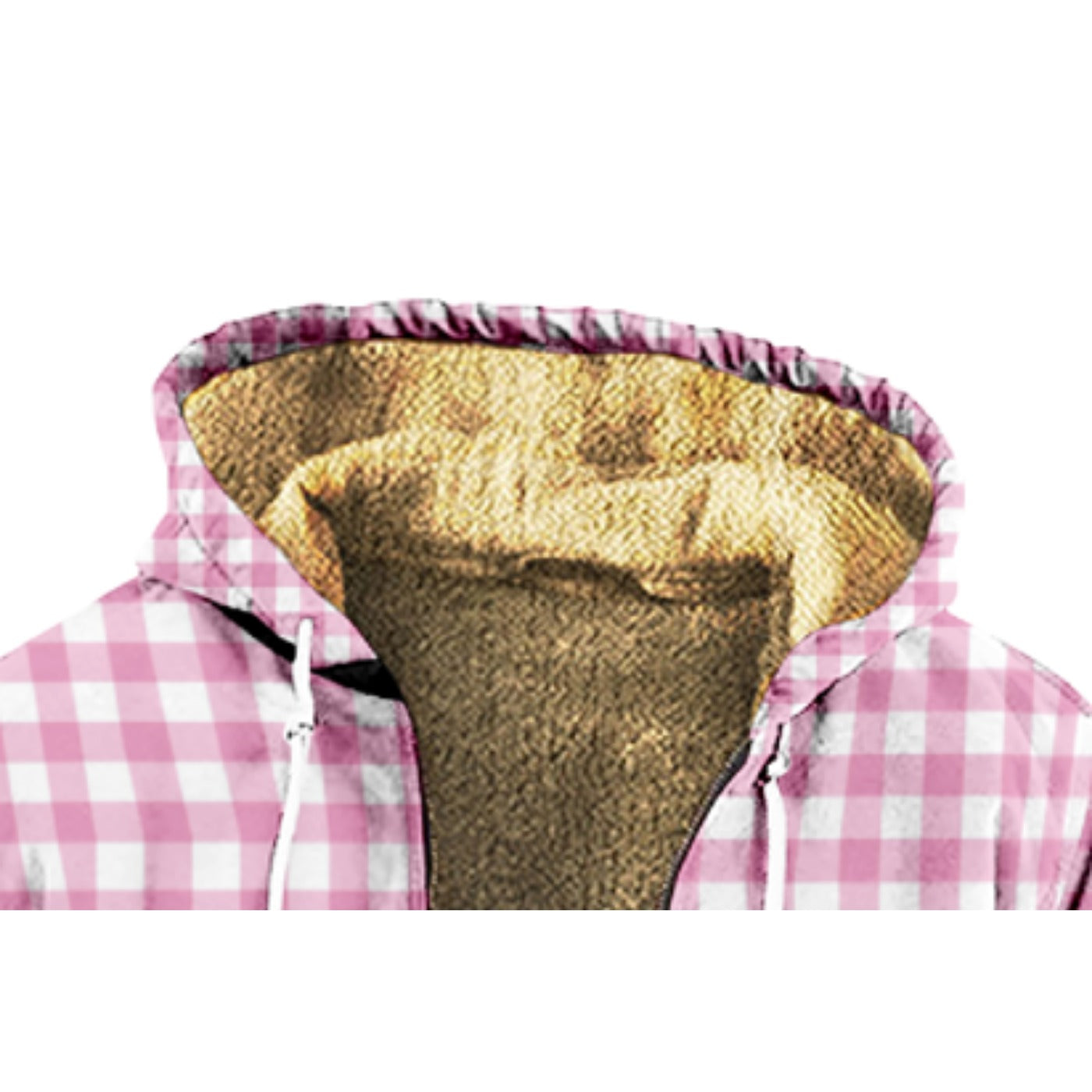 Retro Pink Checkered Pattern Print Wool Hooded Jackets For Hippie