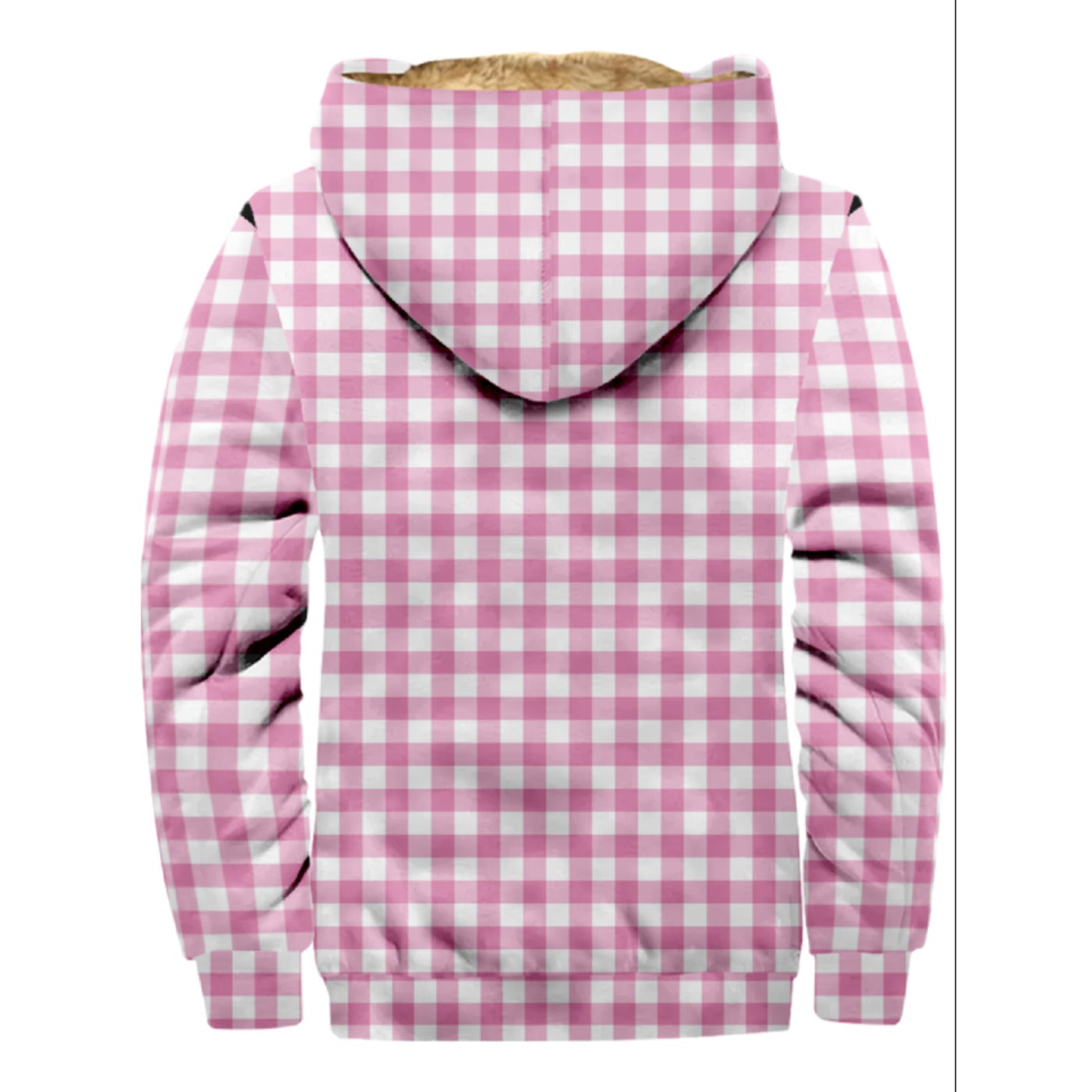 Retro Pink Checkered Pattern Print Wool Hooded Jackets For Hippie