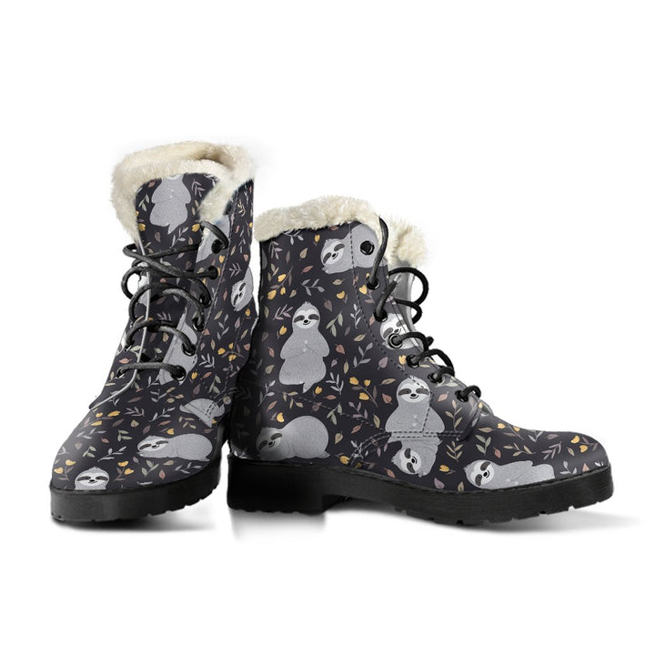 Sloth In The Wild Cartoon Pattern Print Comfy Faux Fur Boots For Winter Season