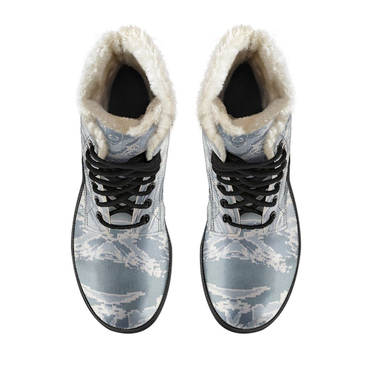 Vintage Camouflage White Snow Print Comfy Faux Fur Boots For Winter Season
