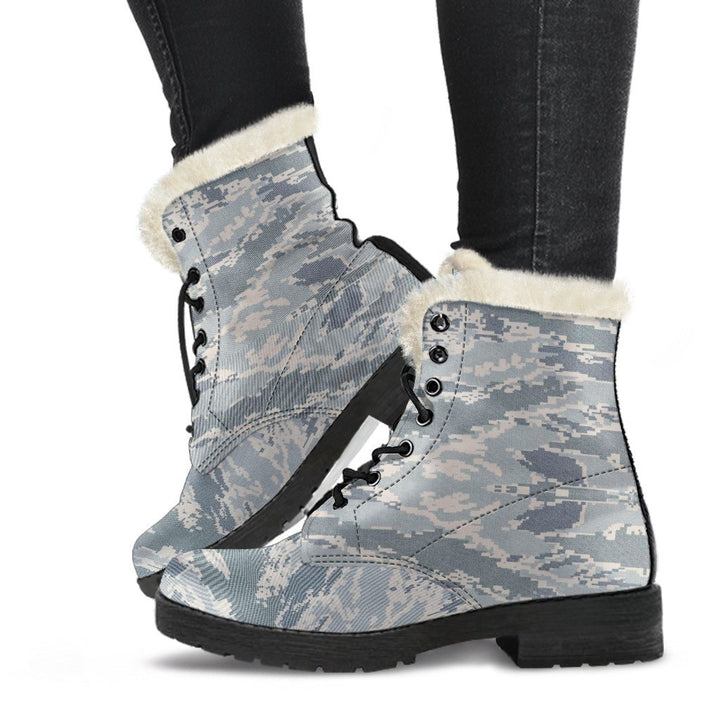 Vintage Camouflage White Snow Print Comfy Faux Fur Boots For Winter Season