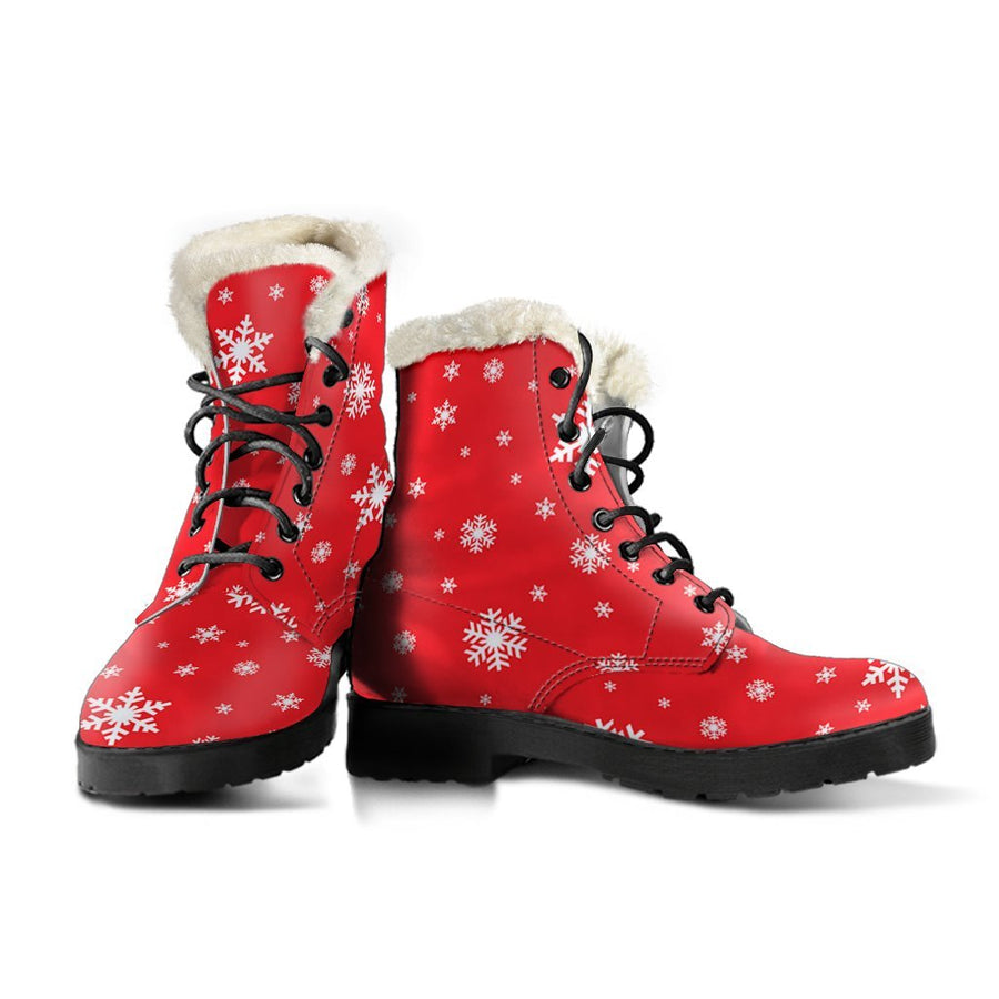 Winter Snowflake, Vintage Vibes Print Comfy Faux Fur Boots For Holiday Season