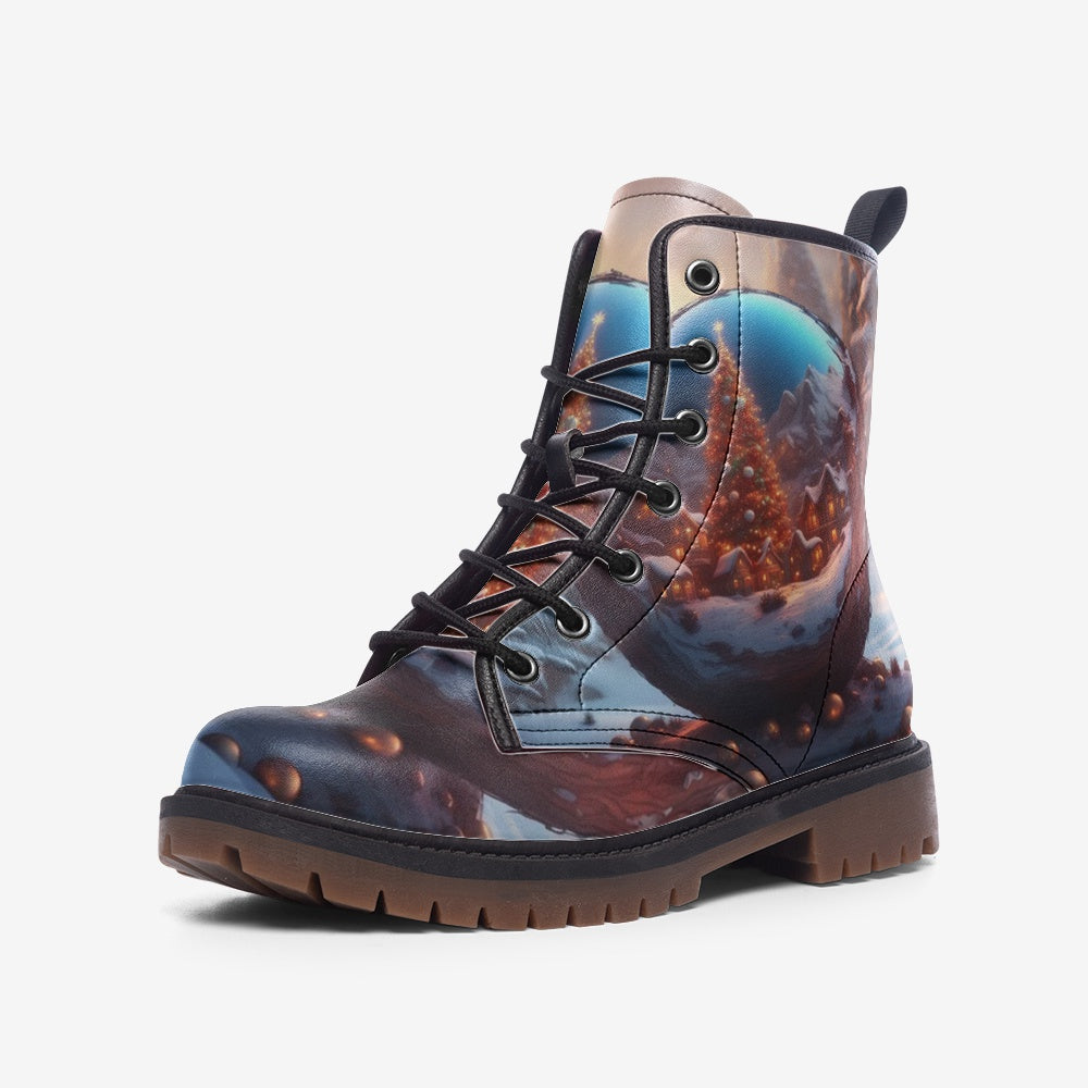 Emerald Blossoms - Christmas Gifts, Christmas Snow Globe Casual Leather Lightweight Boots For Holiday Season