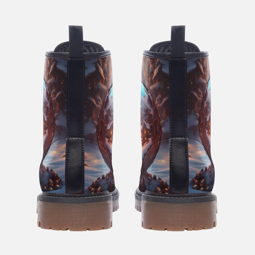 Christmas Gifts, Christmas Snow Globe Casual Leather Lightweight Boots For Holiday Season