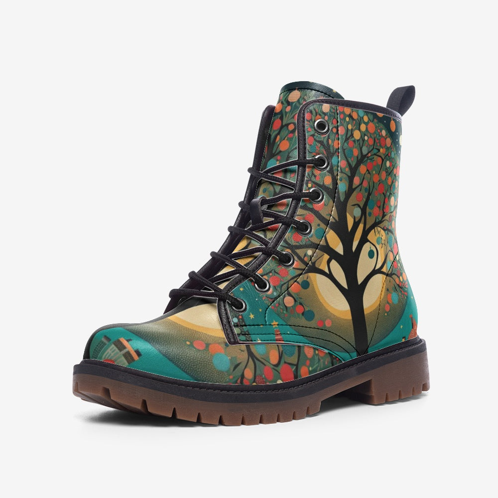 Emerald Blossoms - Christmas Gifts, Light Bulb Tree Casual Leather Lightweight Boots For Holiday Season