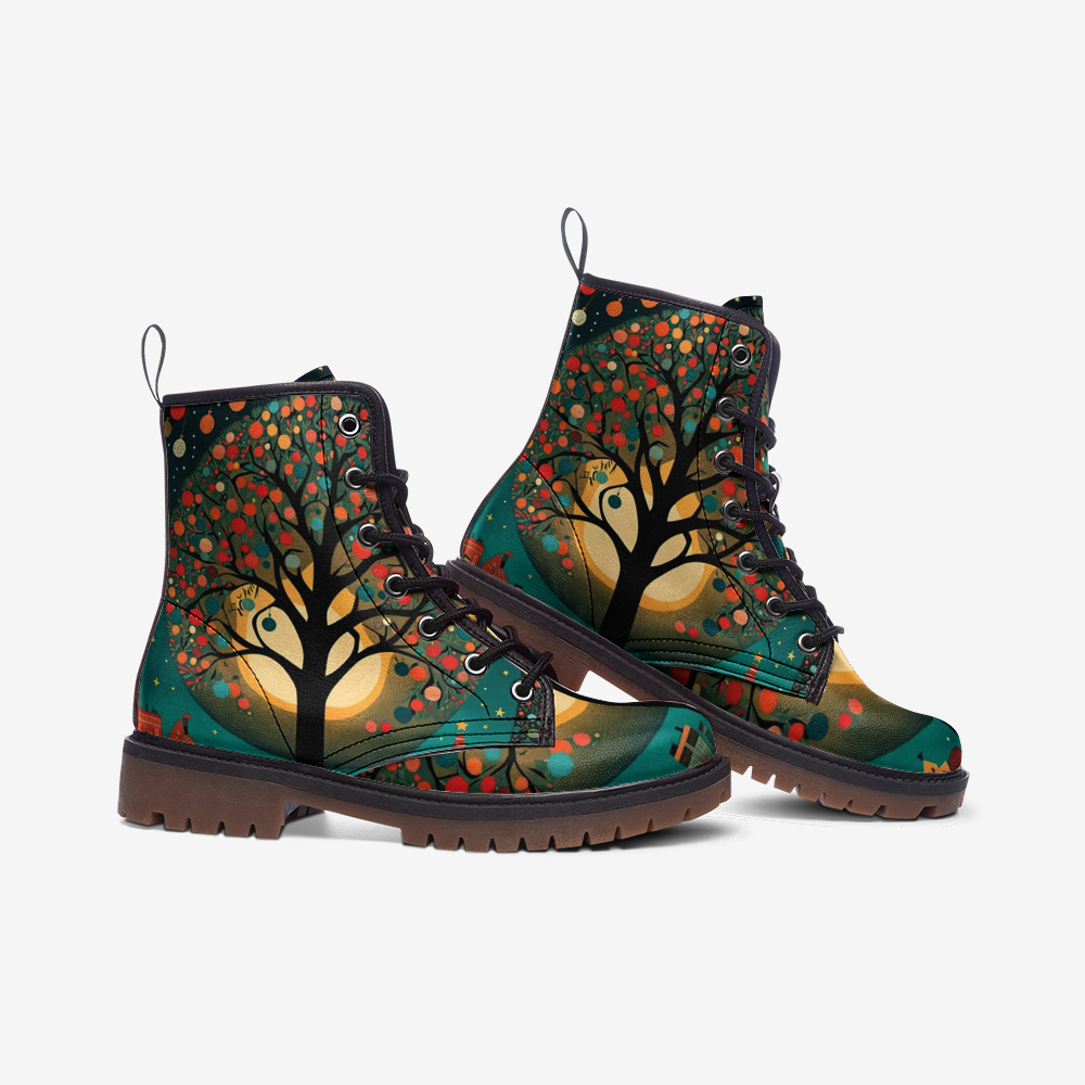 Emerald Blossoms - Christmas Gifts, Light Bulb Tree Casual Leather Lightweight Boots For Holiday Season