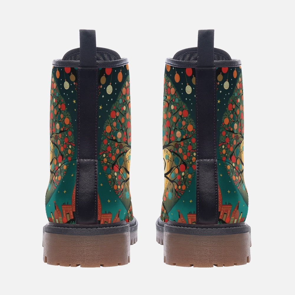 Emerald Blossoms - Christmas Gifts, Light Bulb Tree Casual Leather Lightweight Boots For Holiday Season