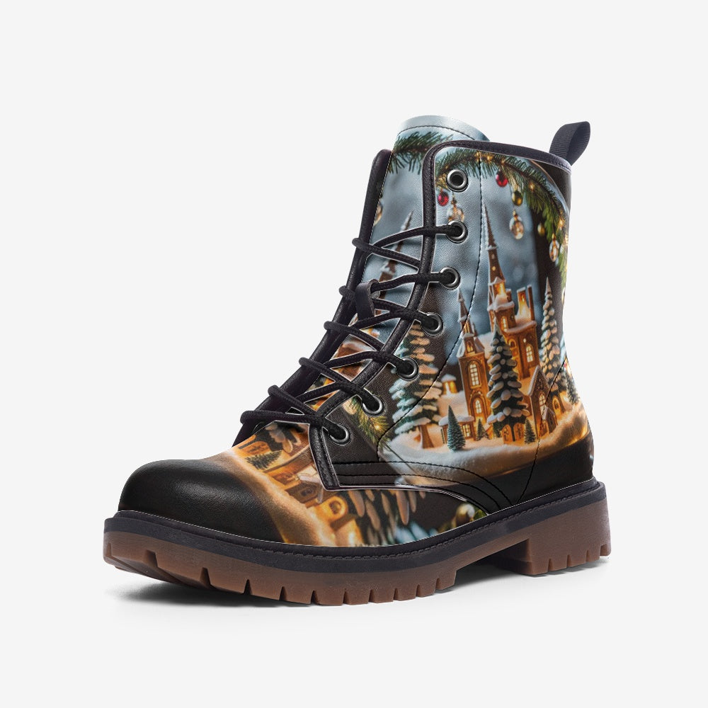 Emerald Blossoms - Gifts, Snowy Sparkling Village Casual Leather Lightweight Boots For Holiday Season