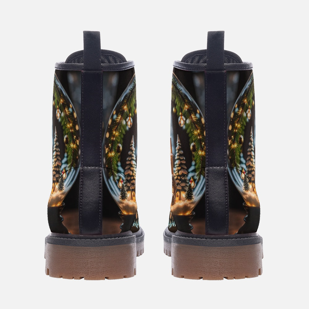 Christmas Gifts, Snowy Sparkling Village Casual Leather Lightweight Boots For Holiday Season