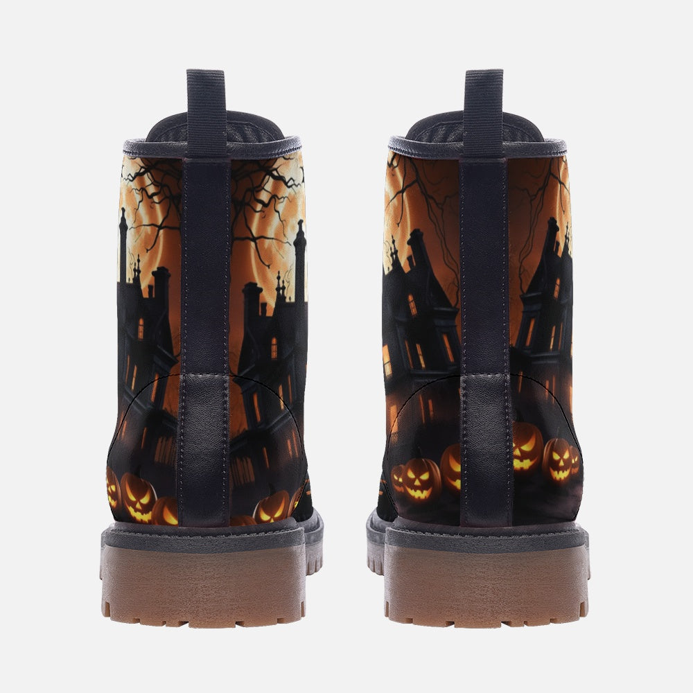Haunted Castle, Halloween Spice Pumpkin Casual Leather Lightweight Boots For Fall Festivals