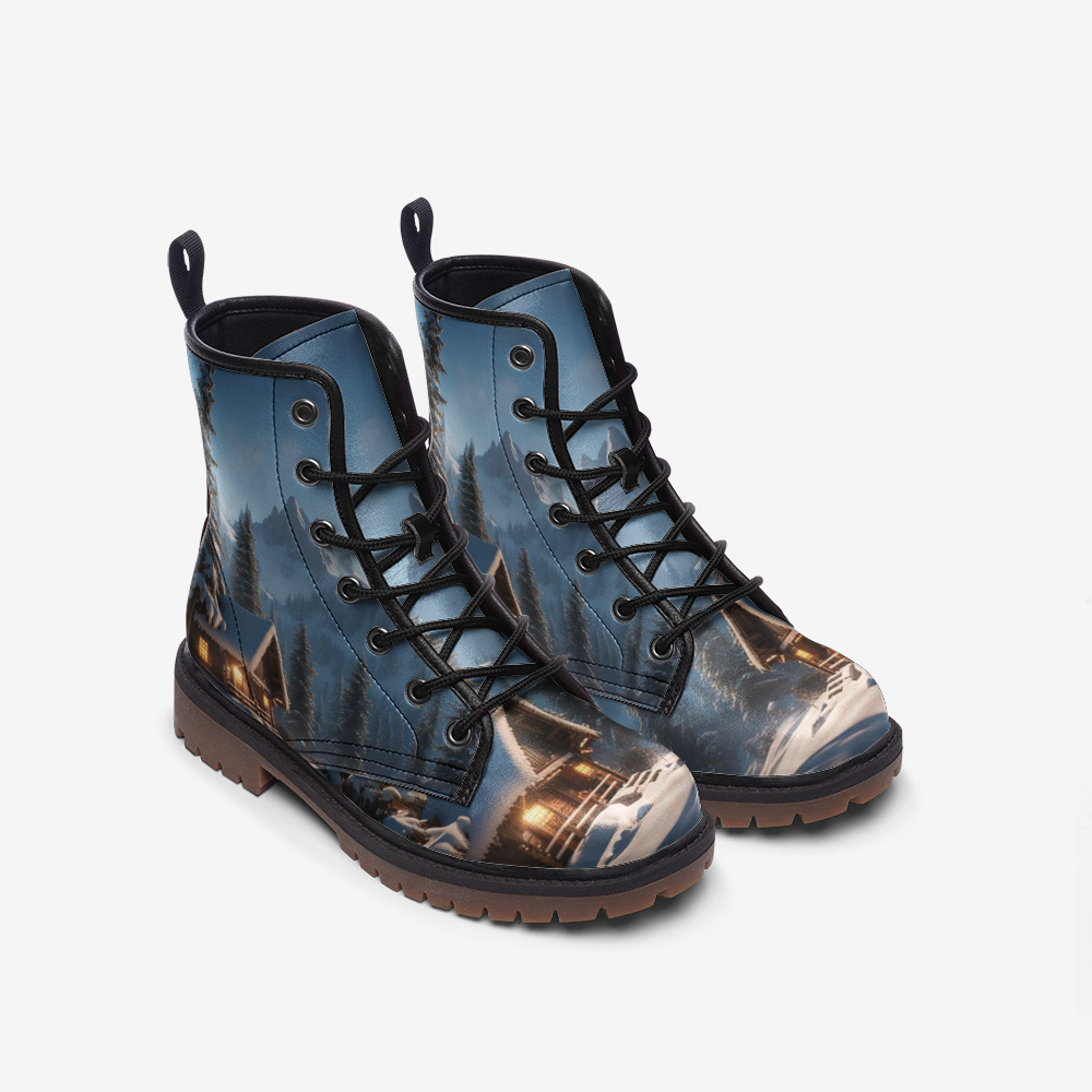 Light Up Snowy Village, Christmas Gifts Casual Leather Lightweight Boots For Holiday Season