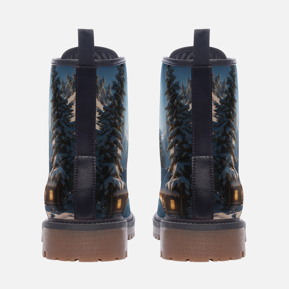 Light Up Snowy Village, Christmas Gifts Casual Leather Lightweight Boots For Holiday Season