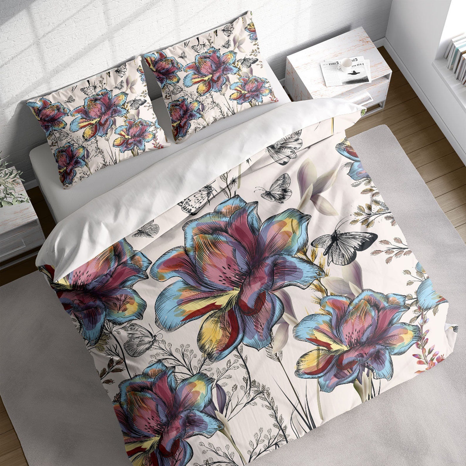 Lily Butterfly Botanical 3 Pcs Beddings For Hippies