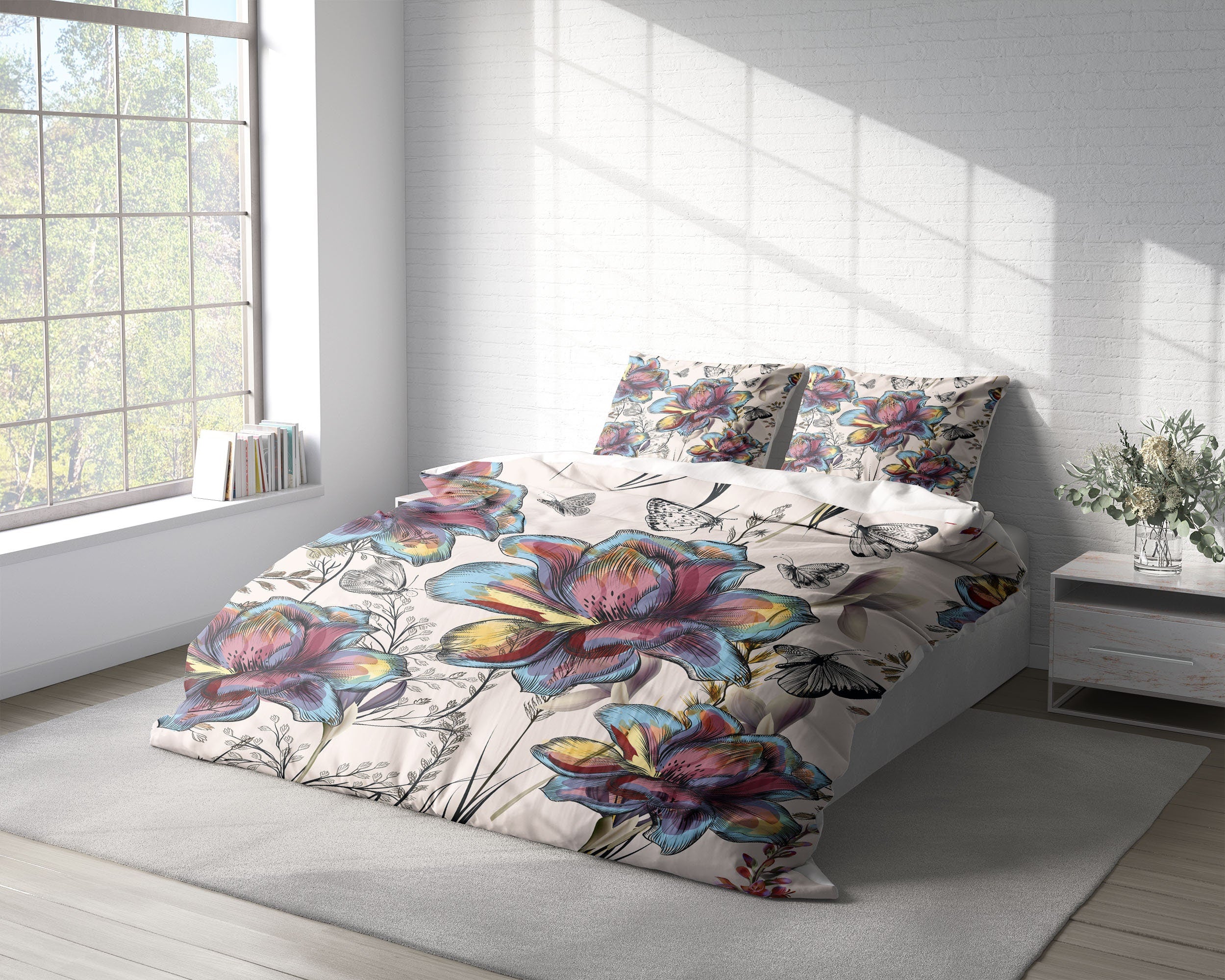 Lily Butterfly Botanical 3 Pcs Beddings For Hippies