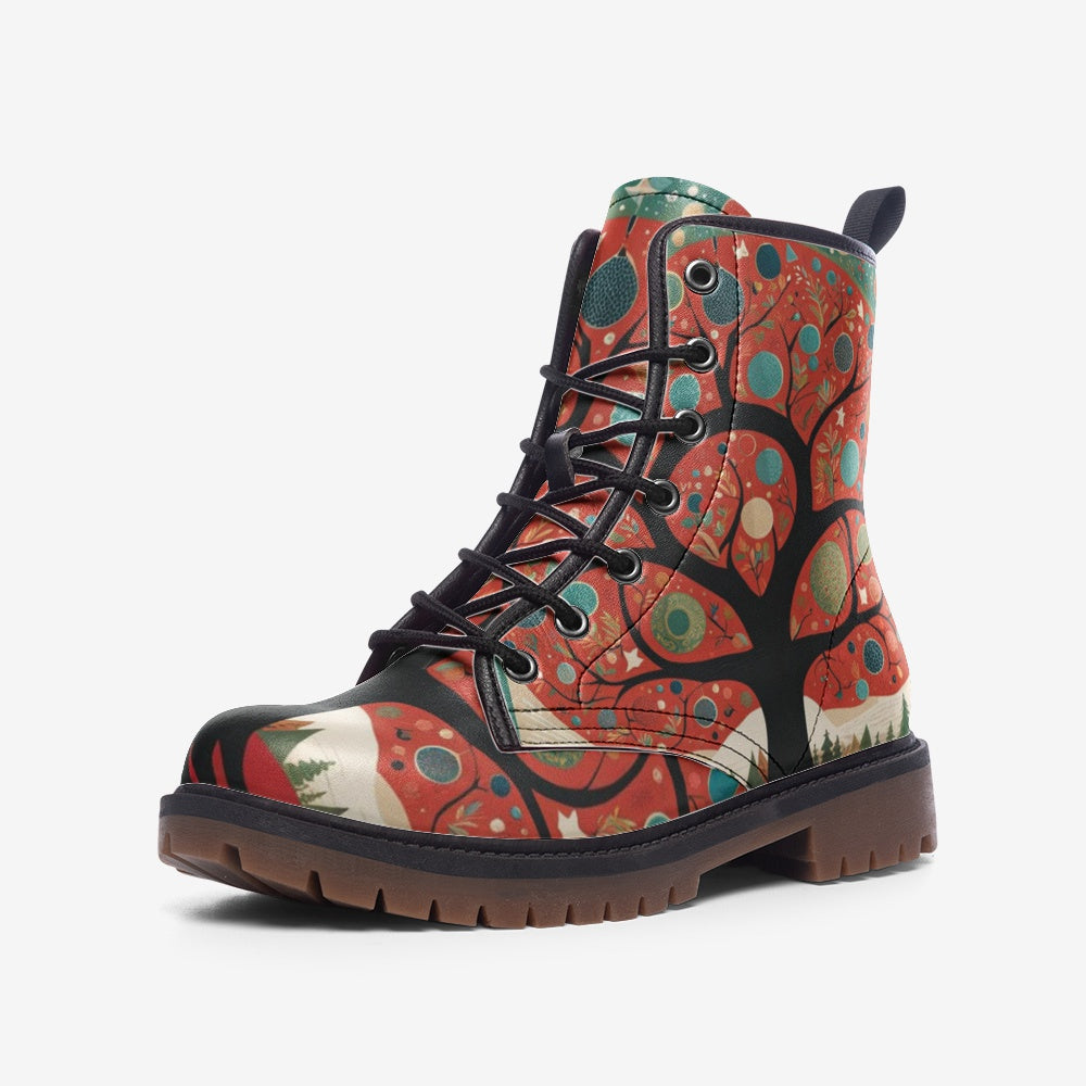 Lucky Red Tree, Christmas Gifts Casual Leather Lightweight Boots For Holiday Season