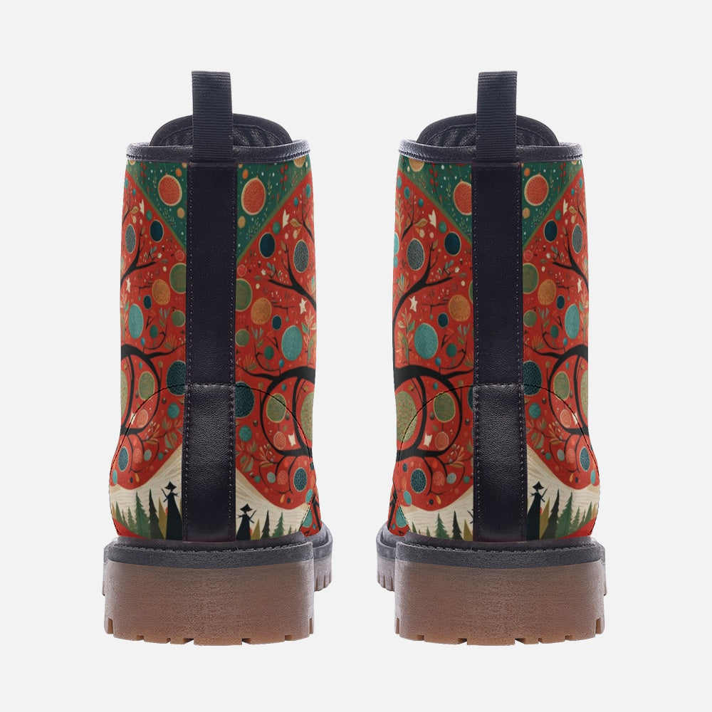 Lucky Red Tree, Christmas Gifts Casual Leather Lightweight Boots For Holiday Season