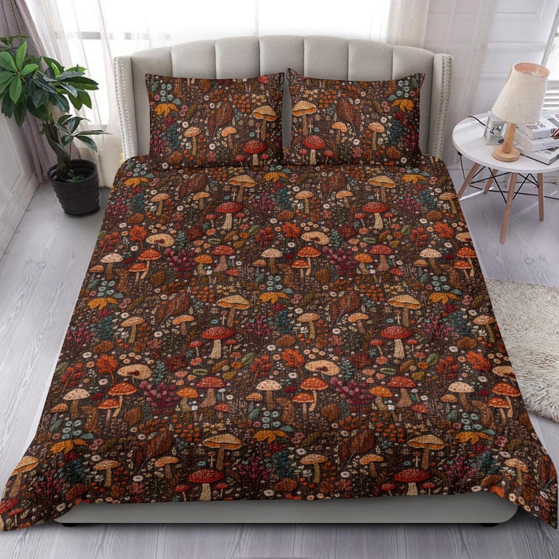 Mushroom Bedding, Dark Cottagecore, Bedding Set For Hippies
