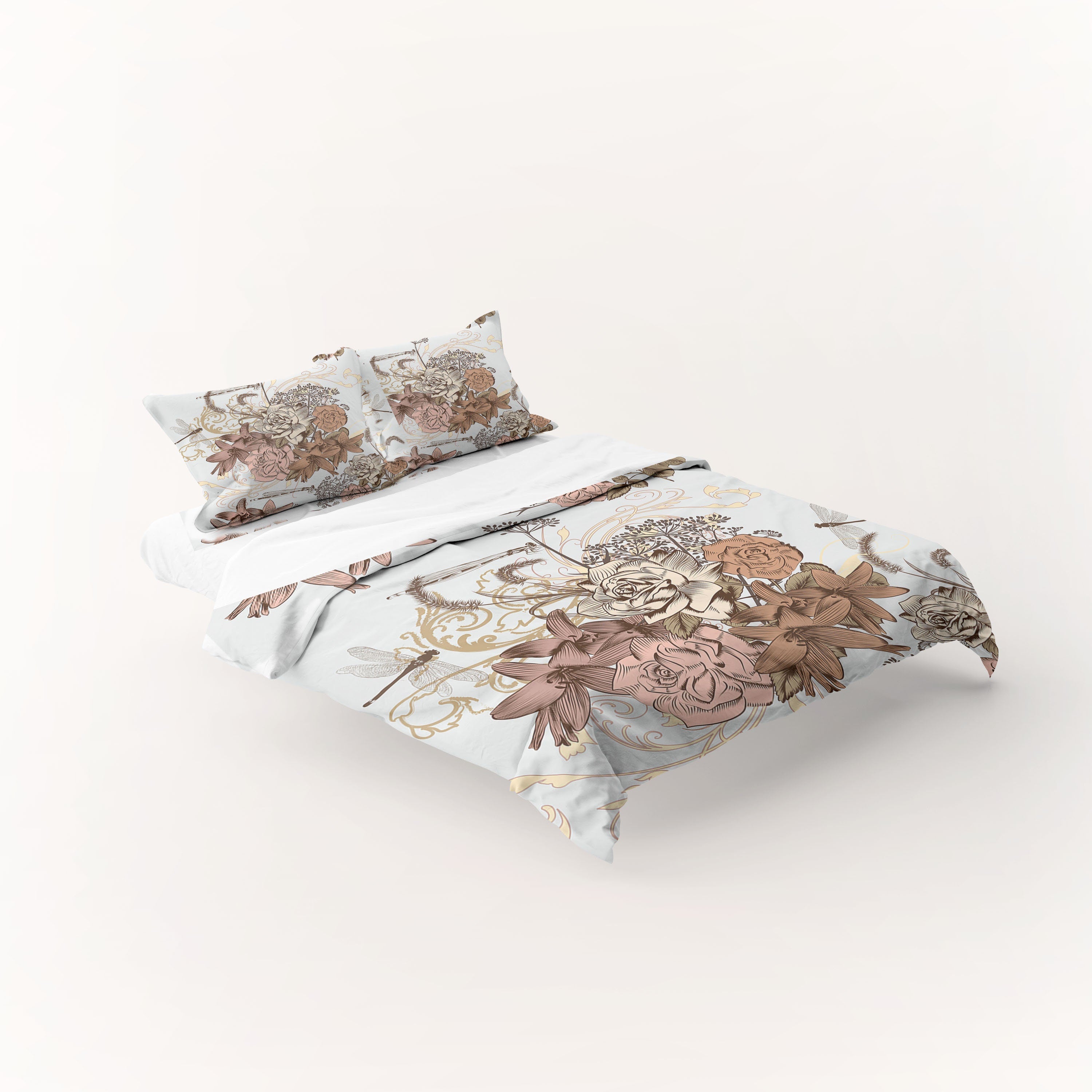 Pink Rose Lily Dragonfly 3 Pcs Beddings For Hippies