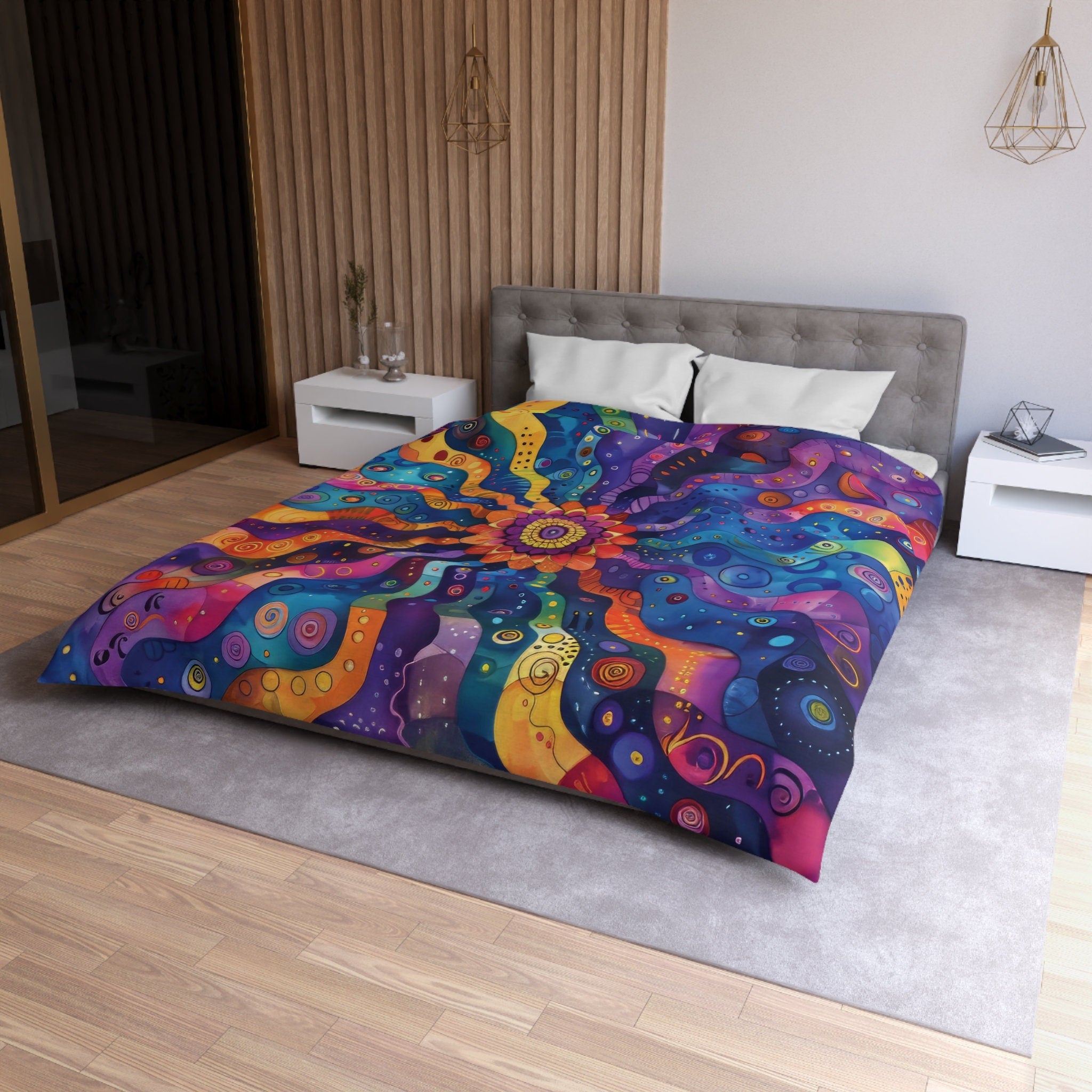 Psychedelic Sunflower, Multicolor Sunflower Bedding Set For Hippies