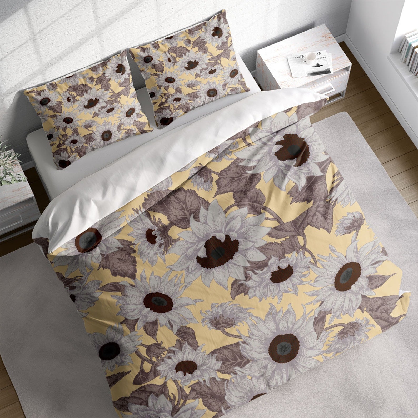 Red & Gray Sunflower and Botanical 3 Pcs Beddings For Hippies