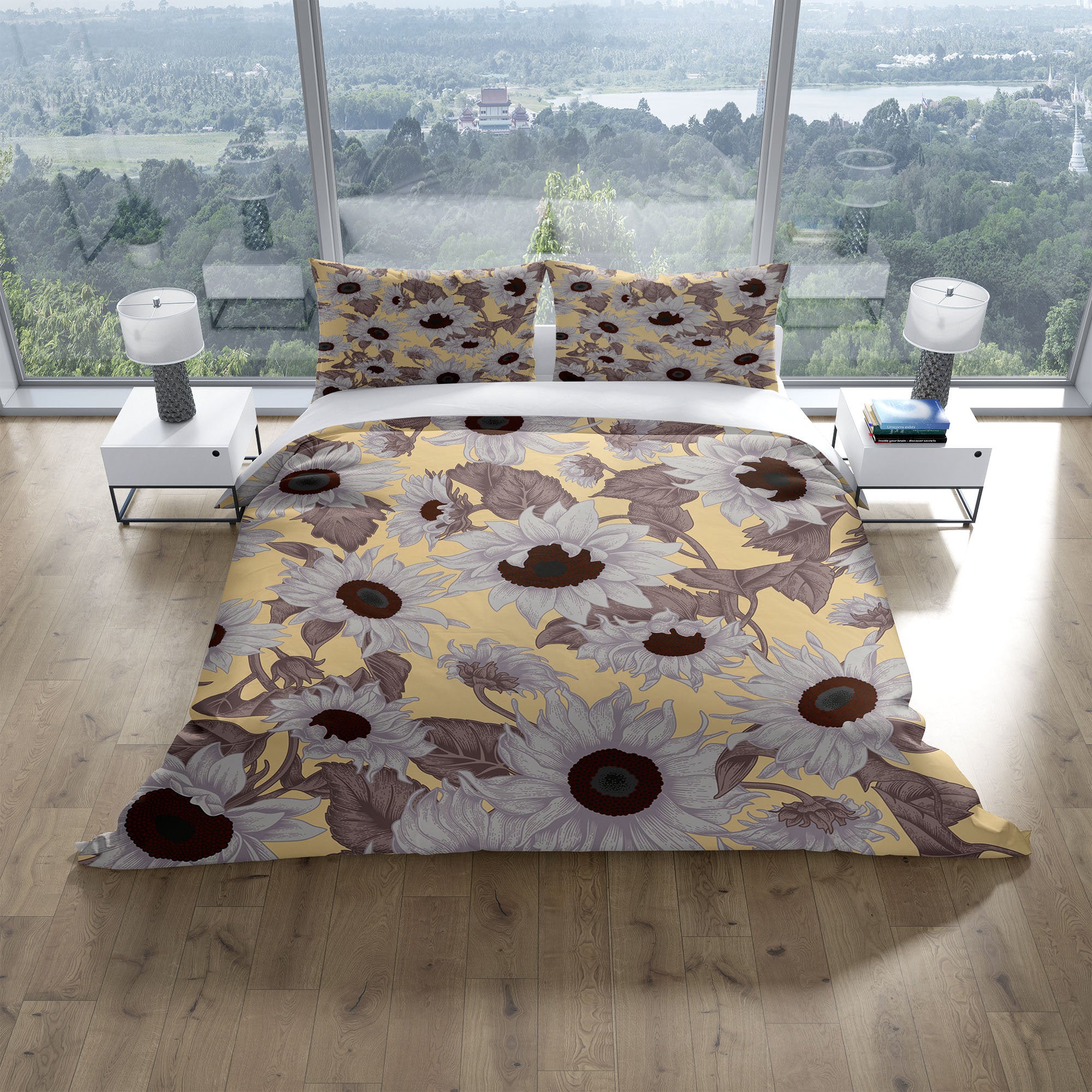 Red & Gray Sunflower and Botanical 3 Pcs Beddings For Hippies