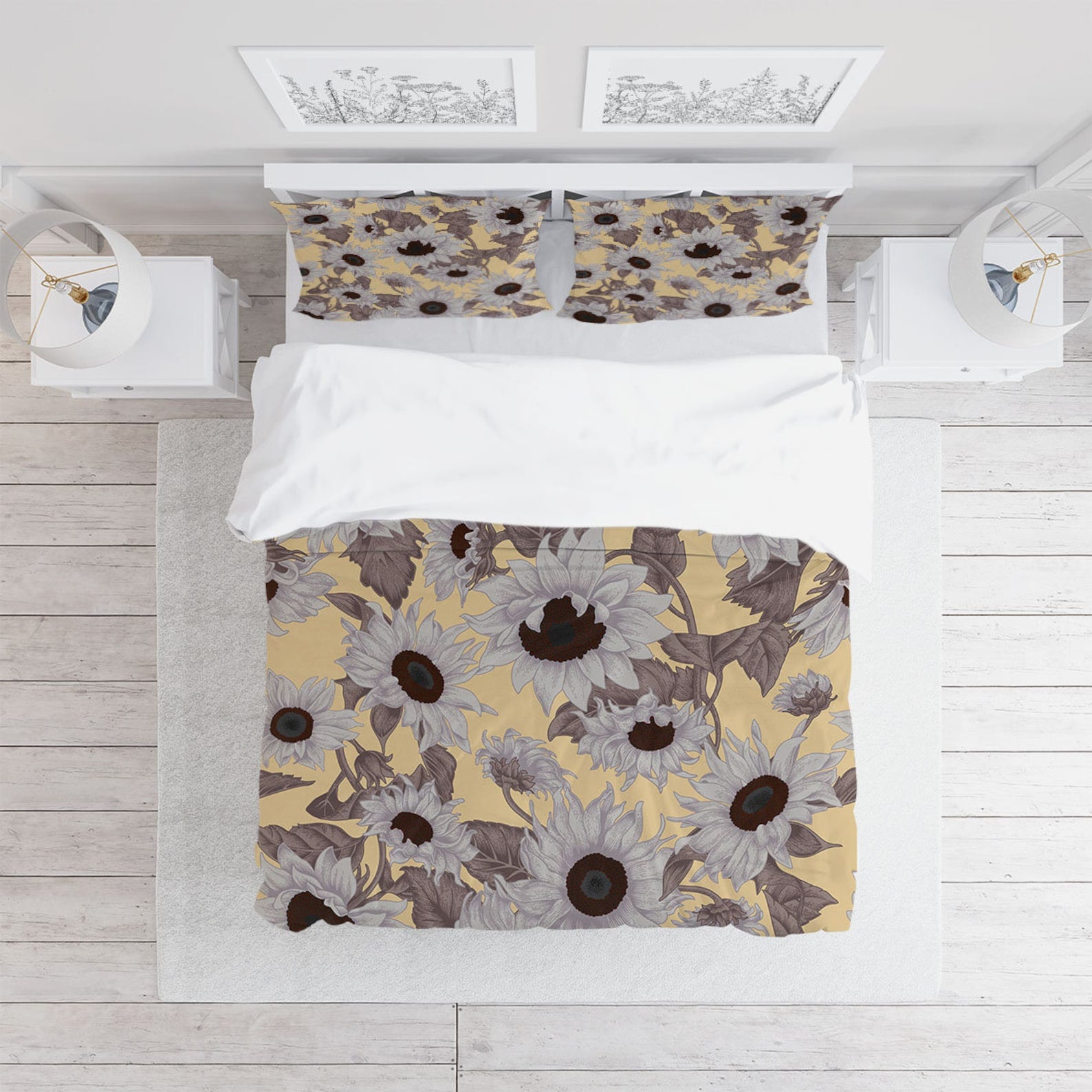 Red & Gray Sunflower and Botanical 3 Pcs Beddings For Hippies