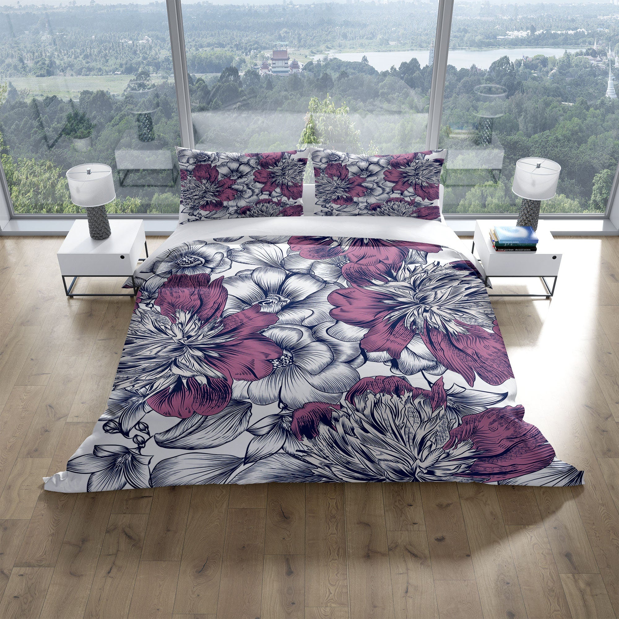 Retro Flower Sketches 3 Pcs Beddings For Hippies