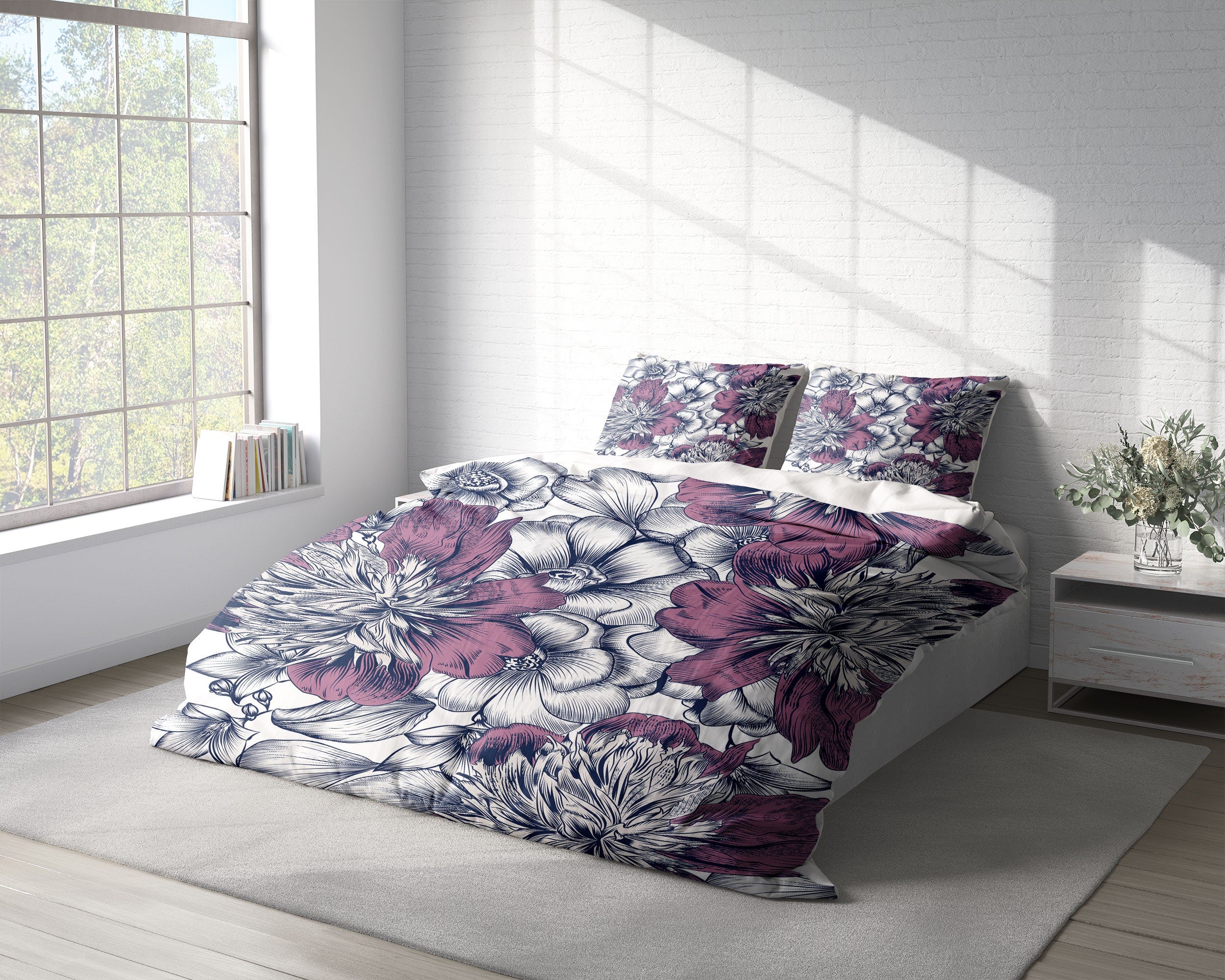 Retro Flower Sketches 3 Pcs Beddings For Hippies