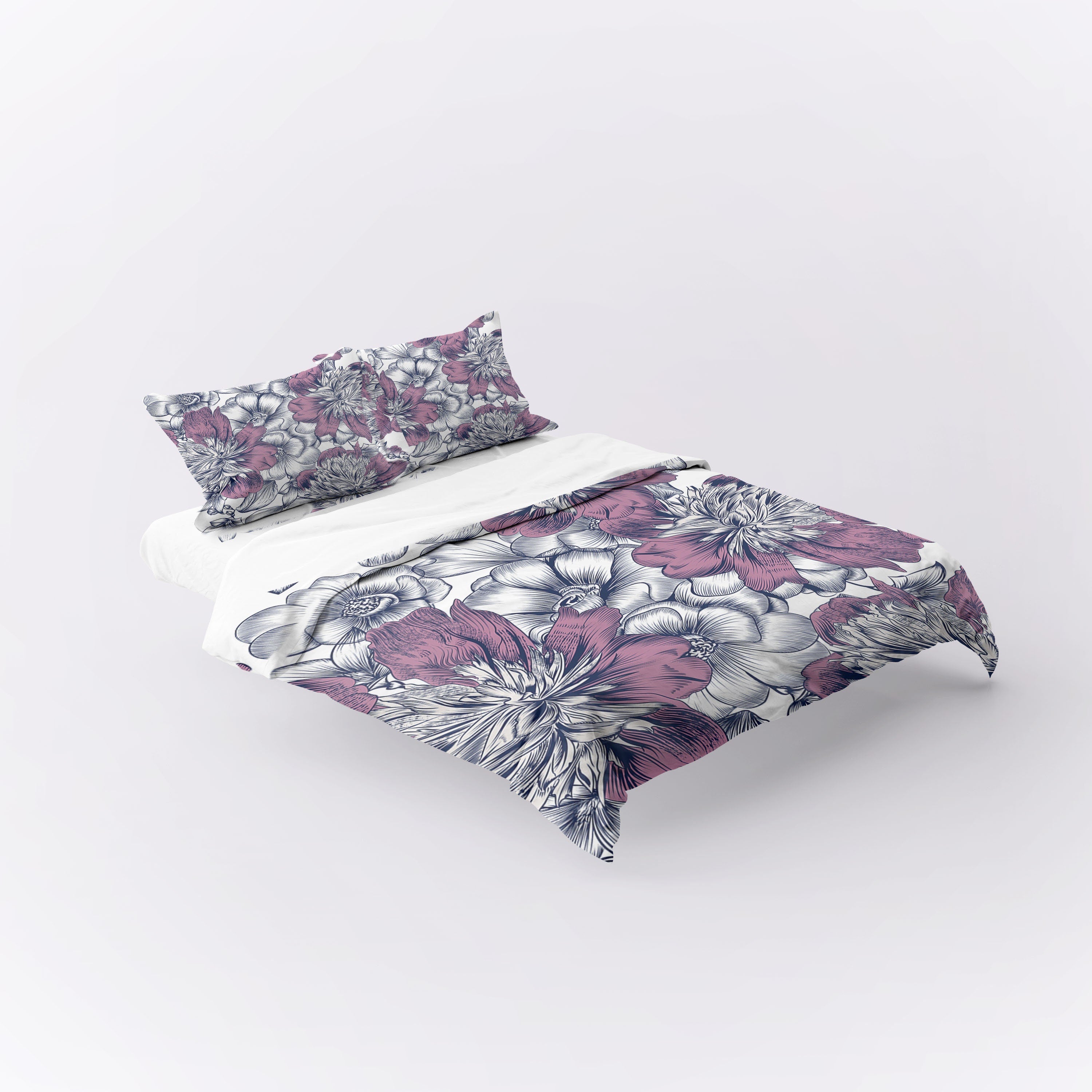 Retro Flower Sketches 3 Pcs Beddings For Hippies