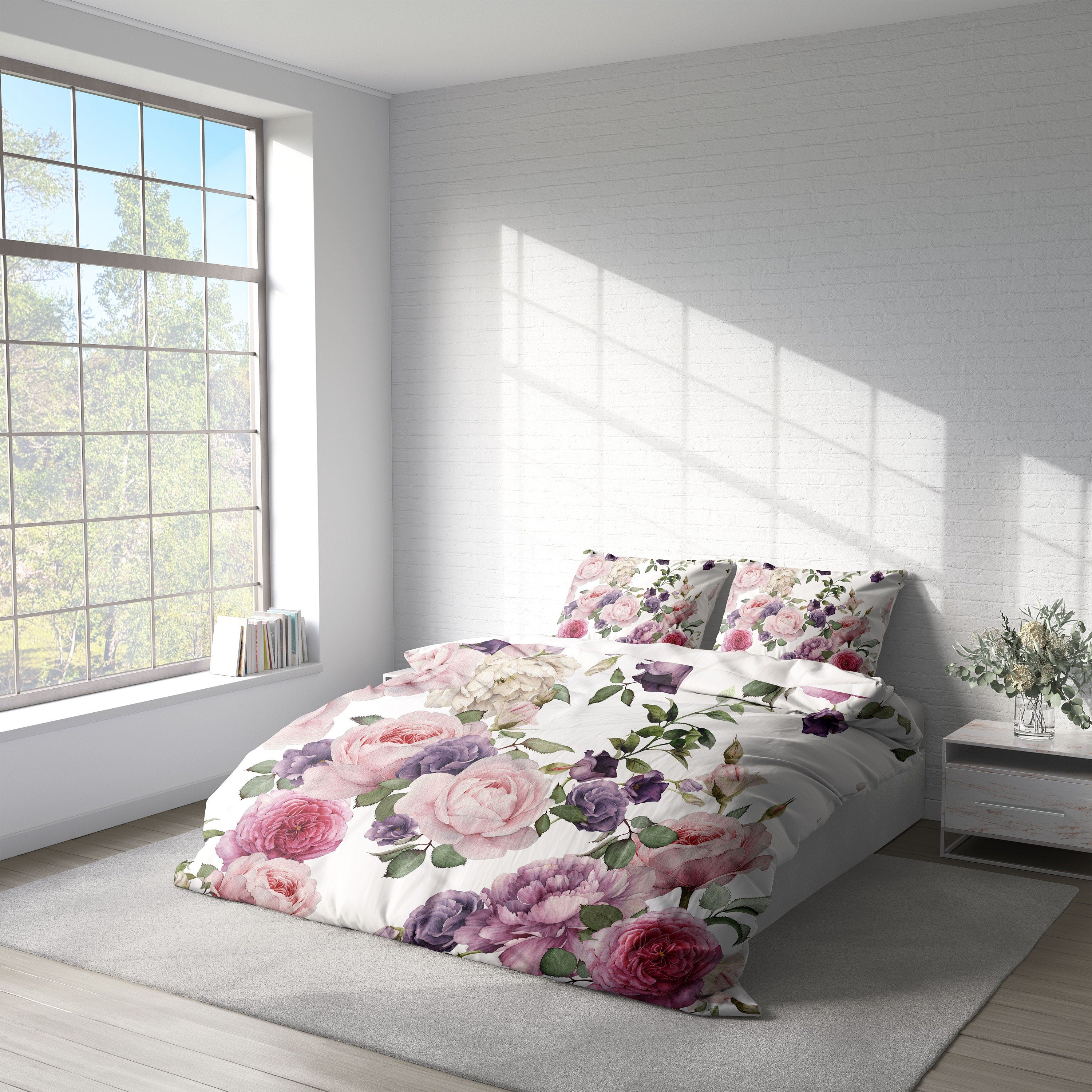 Rose Peony Flower Painting 3 Pcs Beddings For Hippies