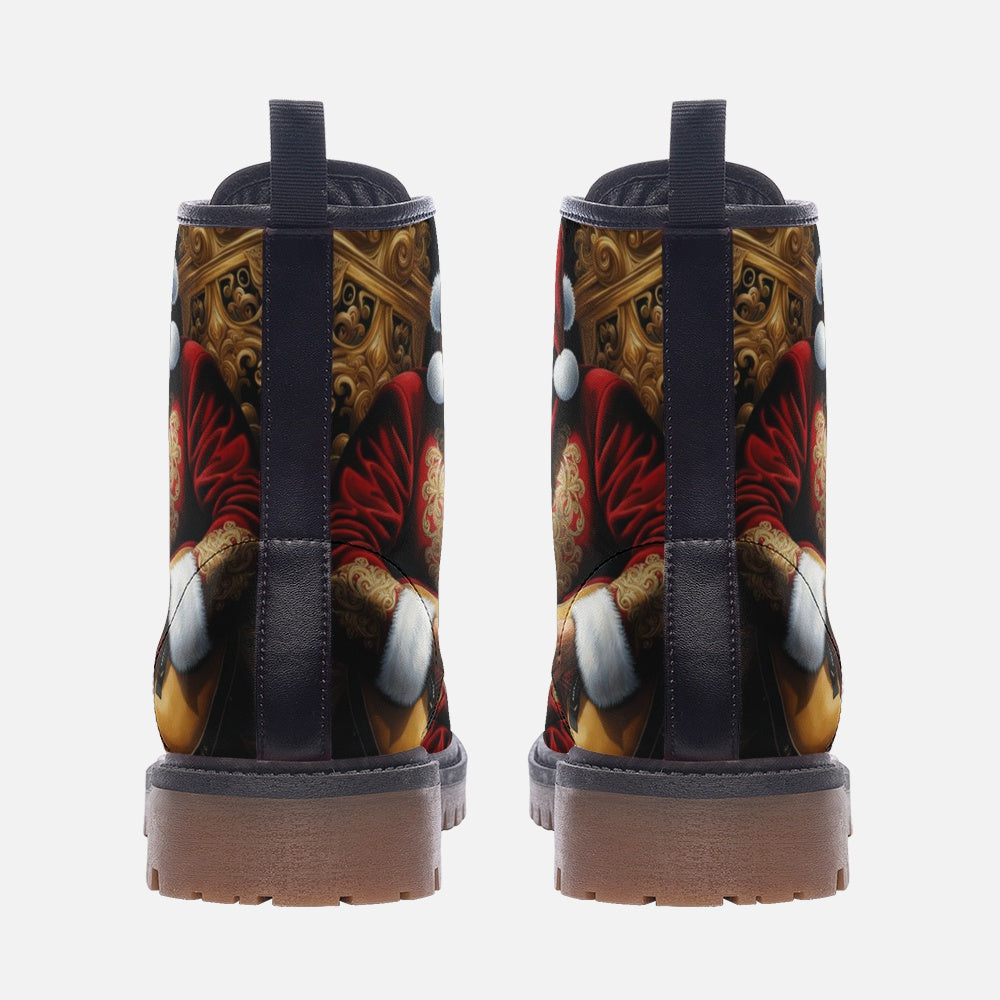 Santa Claus With Hippie Guitar, Christmas Gifts Casual Leather Lightweight Boots For Holiday Season