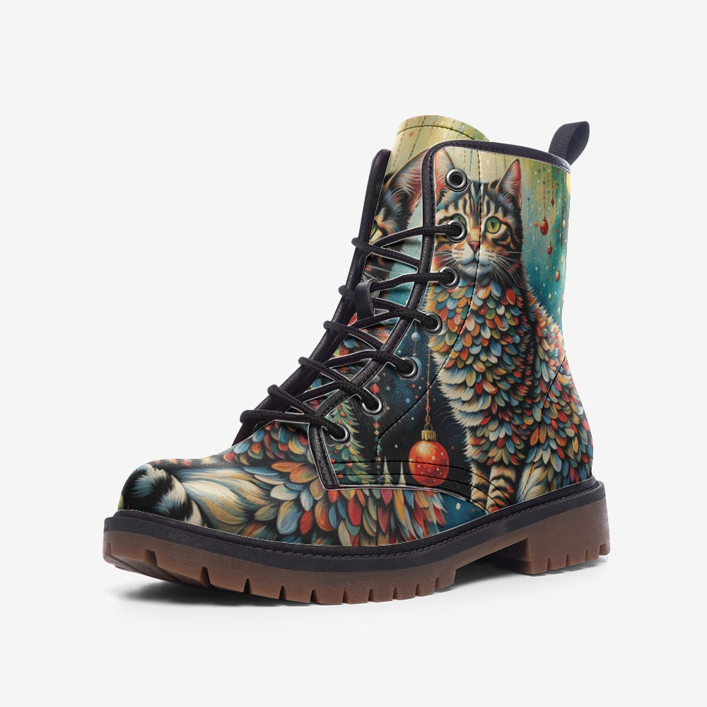 Sparkling Cute Cat, Christmas Gifts Casual Leather Lightweight Boots For Holiday Season